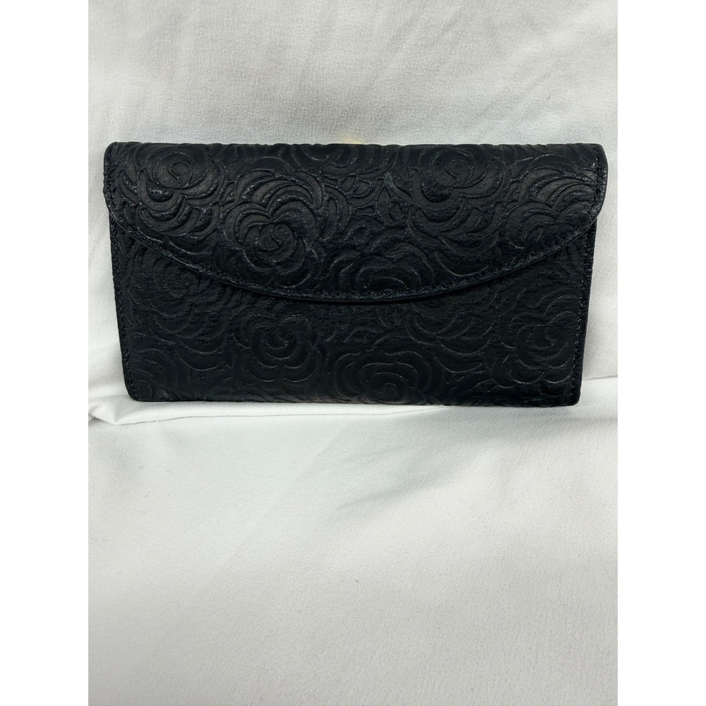 Vintage Mundi NEW Floral Embossed Black Genuine Leather Wallet